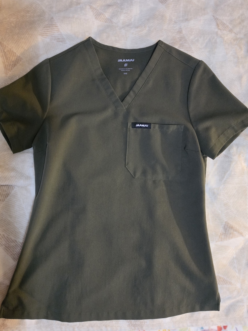 Jaanuu Deep Olive Green V-Neck Scrub Top - XXS